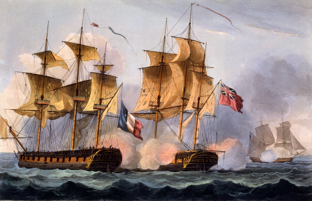 Capture of Le Desius, trykk laget av Thomas Sutherland, fra 'The Naval Achievements of Great Britain, From the Year 1793 to 1817', av James Jenkins, først utgitt i 1817 (håndfarget akvatint) av Thomas Whitcombe