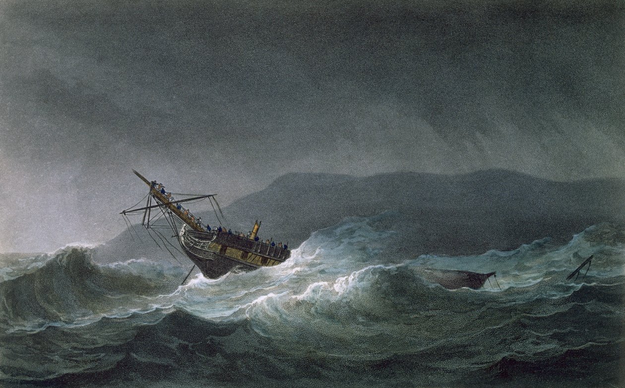 Loss of the Blanche, utenfor Abrevack, 4. mars 1807, gravert av T. Sutherland for 'The Naval Chronology of Great Britain' av J. Ralfe, utgitt 1820 av Thomas Whitcombe
