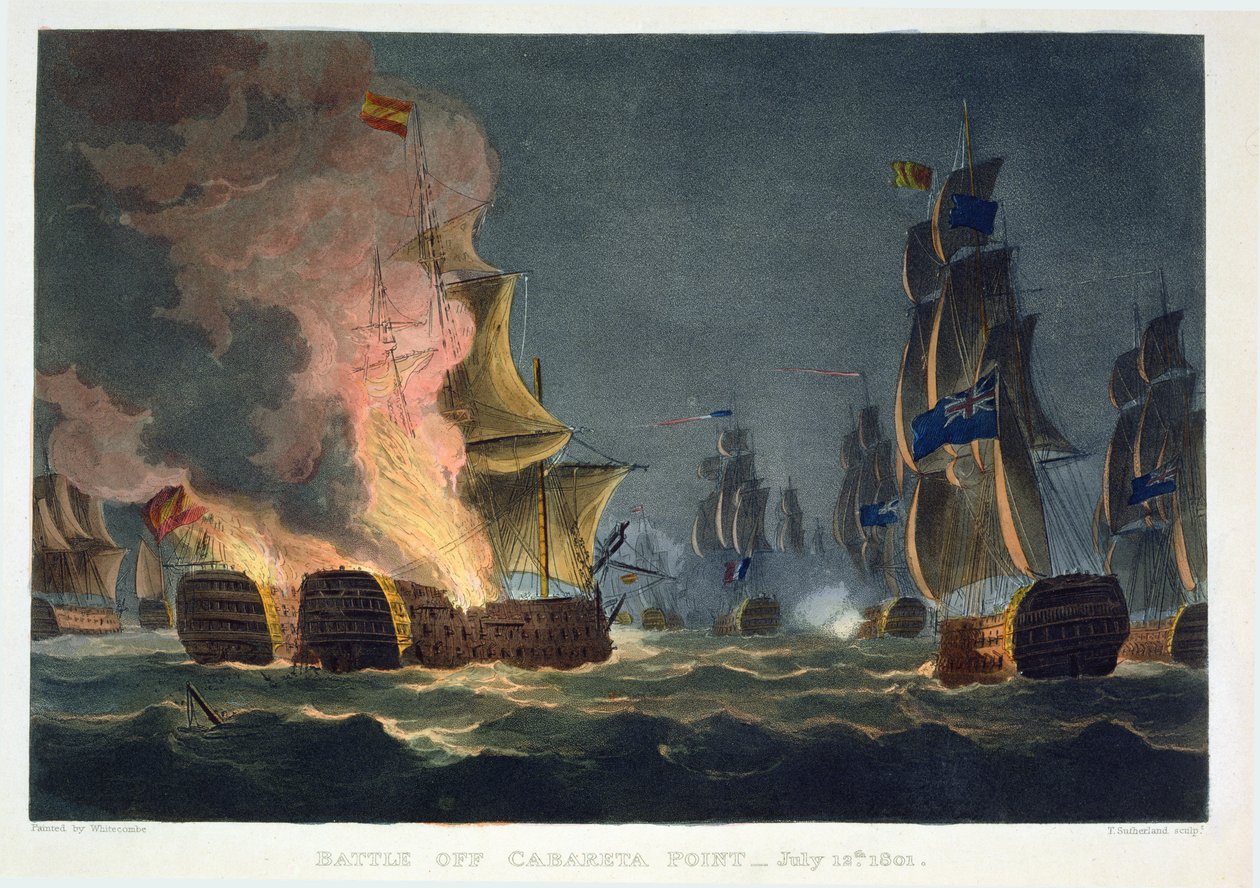 Slaget ved Cabareta Point, 12. juli 1801, gravert av Thomas Sutherland for J. Jenkins 