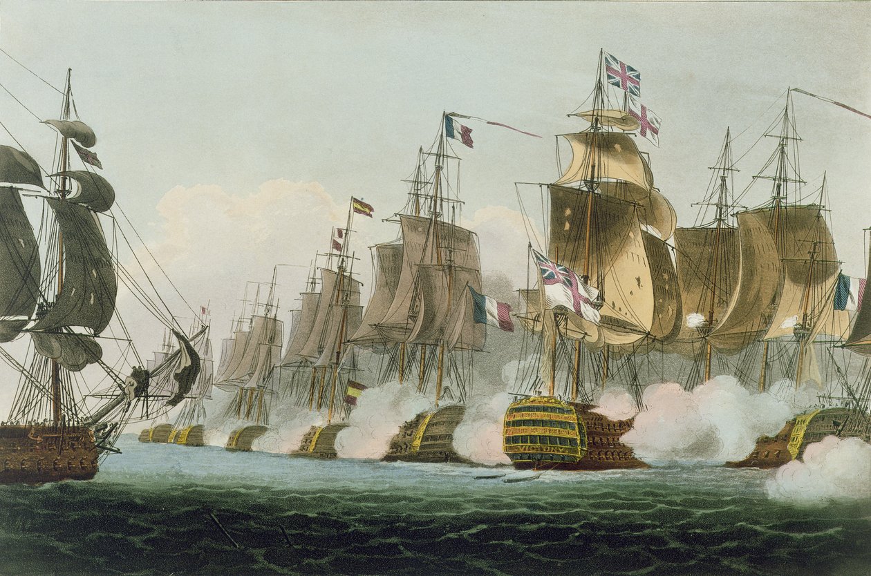 Slaget ved Trafalgar, 21. oktober 1805, gravert av Thomas Sutherland for J. Jenkins 