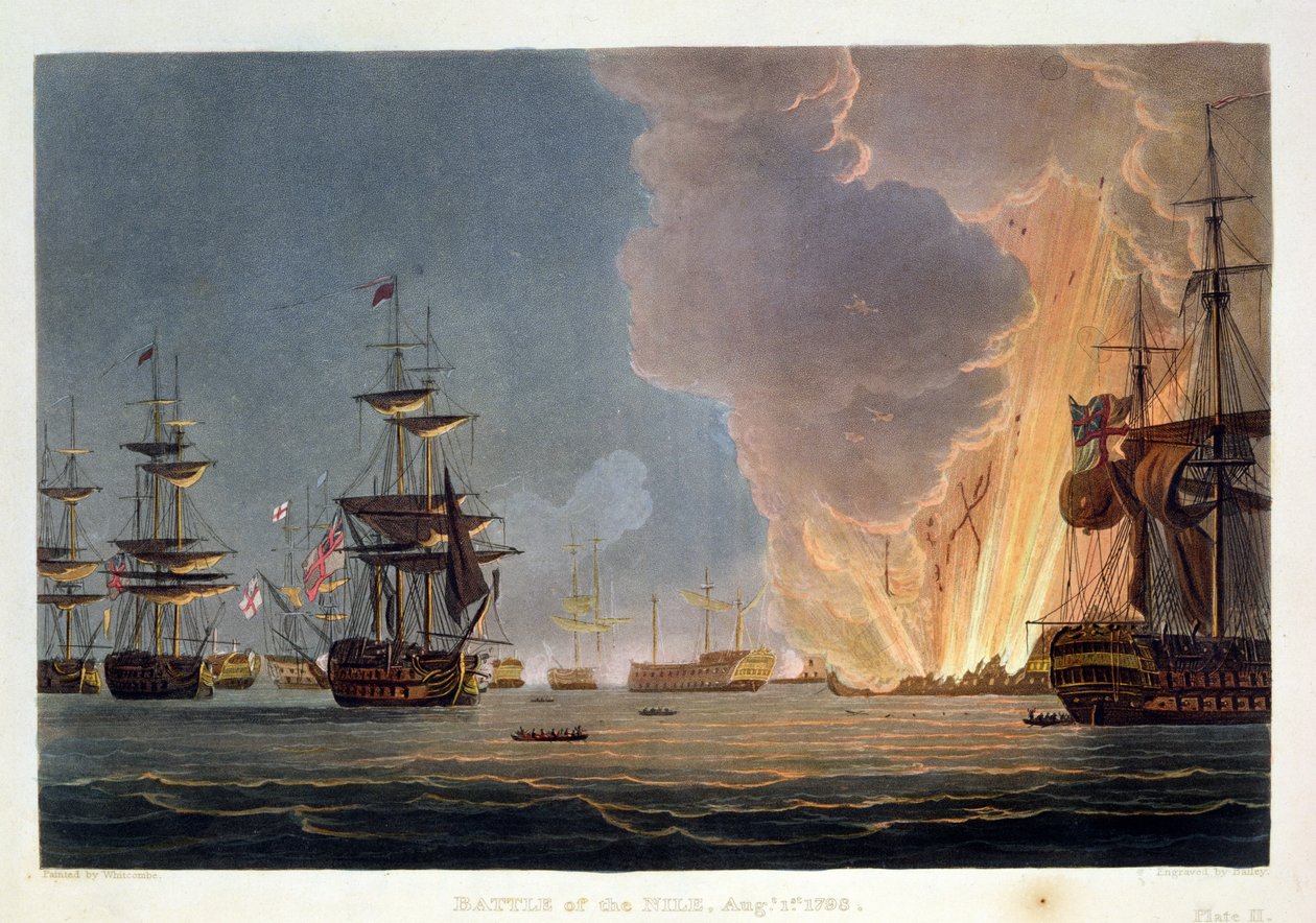 The Battle of the Nile, 1. august 1798, gravert av Bailey for J. Jenkins 