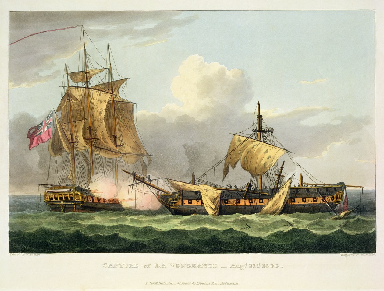 The Capture of La Vengeance, 21. august 1800, gravert av Thomas Sutherland for J. Jenkins 