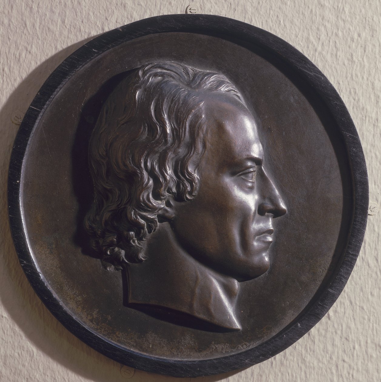 Portrettmedaljong av Alfred, Lord Tennyson (1809-92) (bronse) av Thomas Woolner