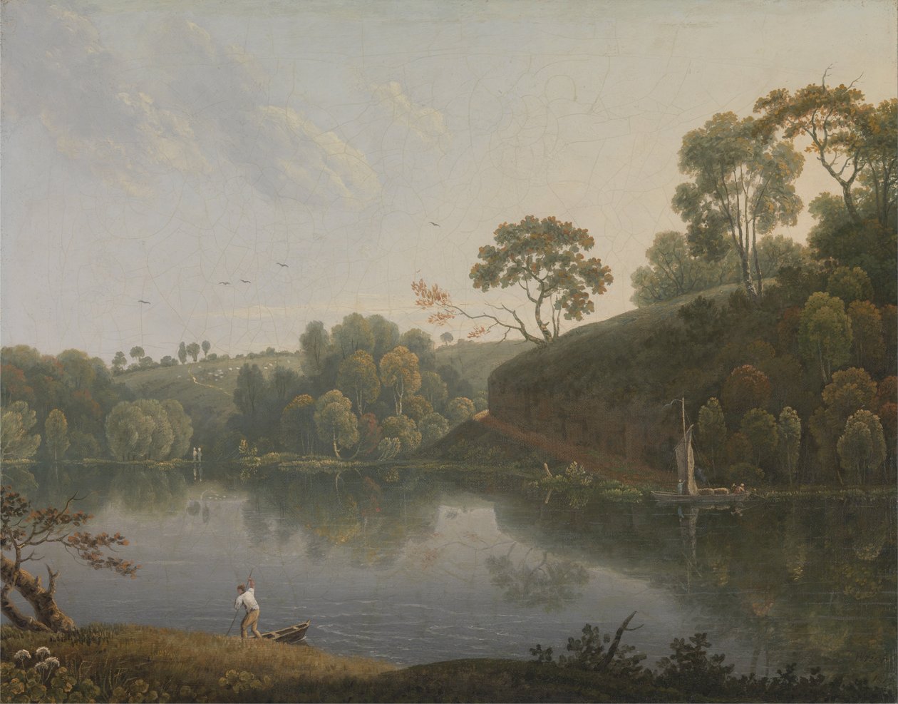 Landskap med en innsjø og båter av Thomas Wright