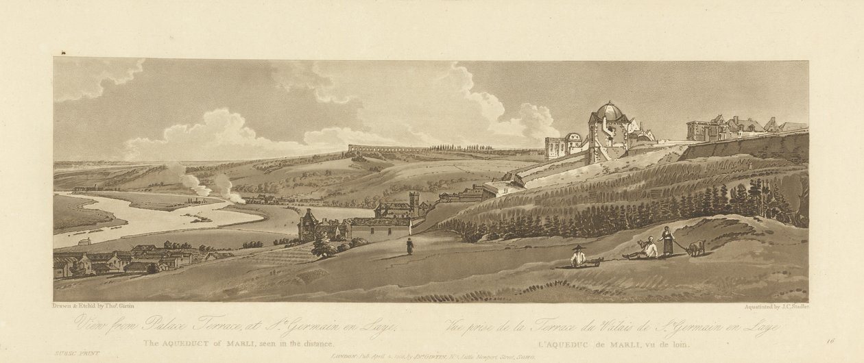 Utsikt over Marly-akvedukten fra Palace Terrace ved St. Germain en Laye, gravert av Joseph Constantine Stadler, 1803 (akvatint) av Thomas after Girtin