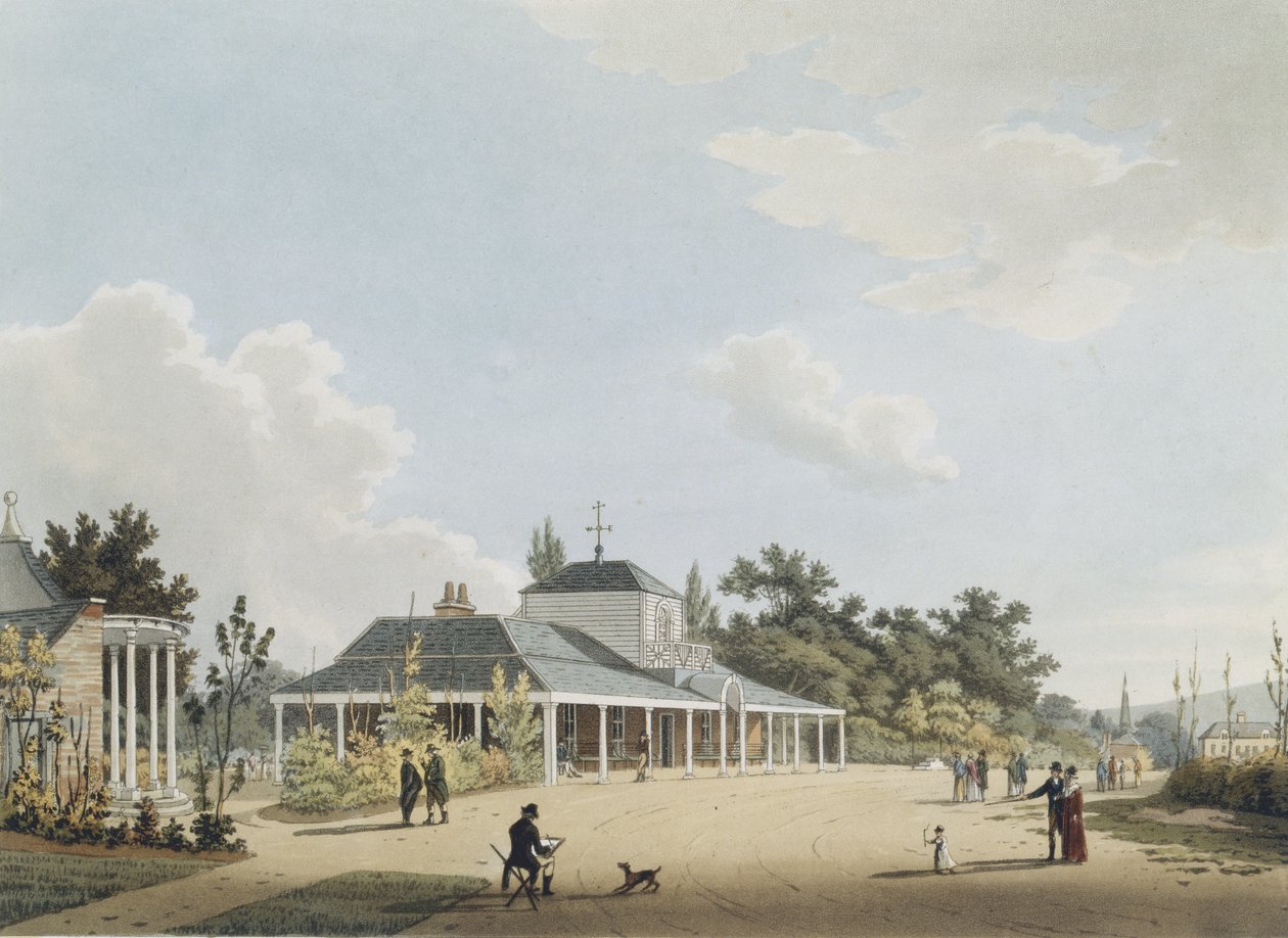 Montpelier Pump Room, Cheltenham, gravert av John Bluck, 1813 (akvatint) av Thomas after Hulley