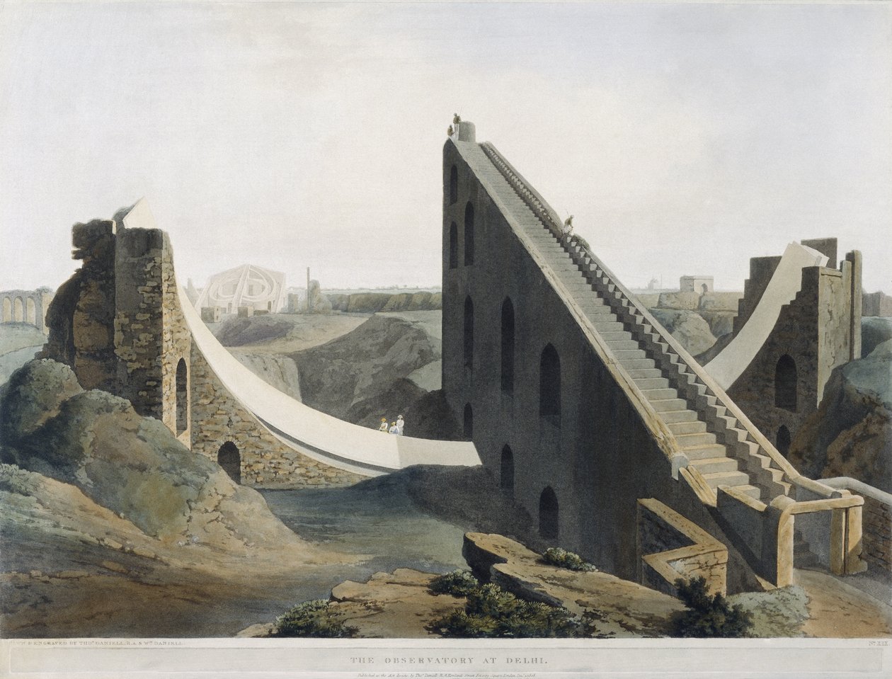 Observatoriet i Delhi, plate XIX fra Oriental Scenery, pub. 1808 (farget akvatint) av Thomas und William Daniell