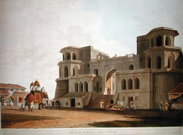 Punj Mahalla-porten, Lucnow, publisert 1801 av Thomas und William Daniell