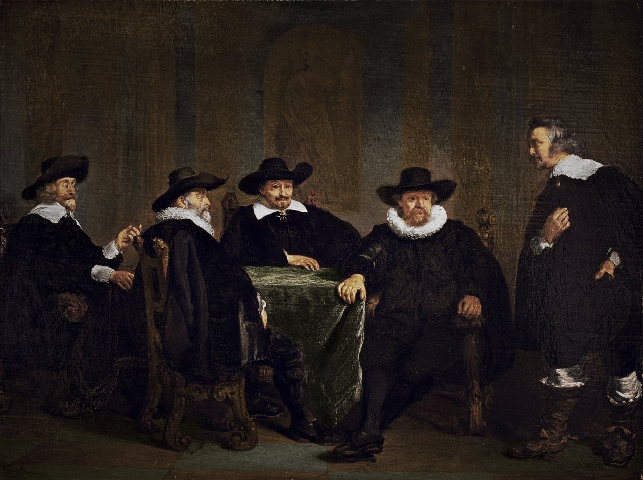De fire burgmasterne i Amsterdam får vite om Maria de’ Medicis ankomst 1. september 1638, 1638 av Thomas de Keyser