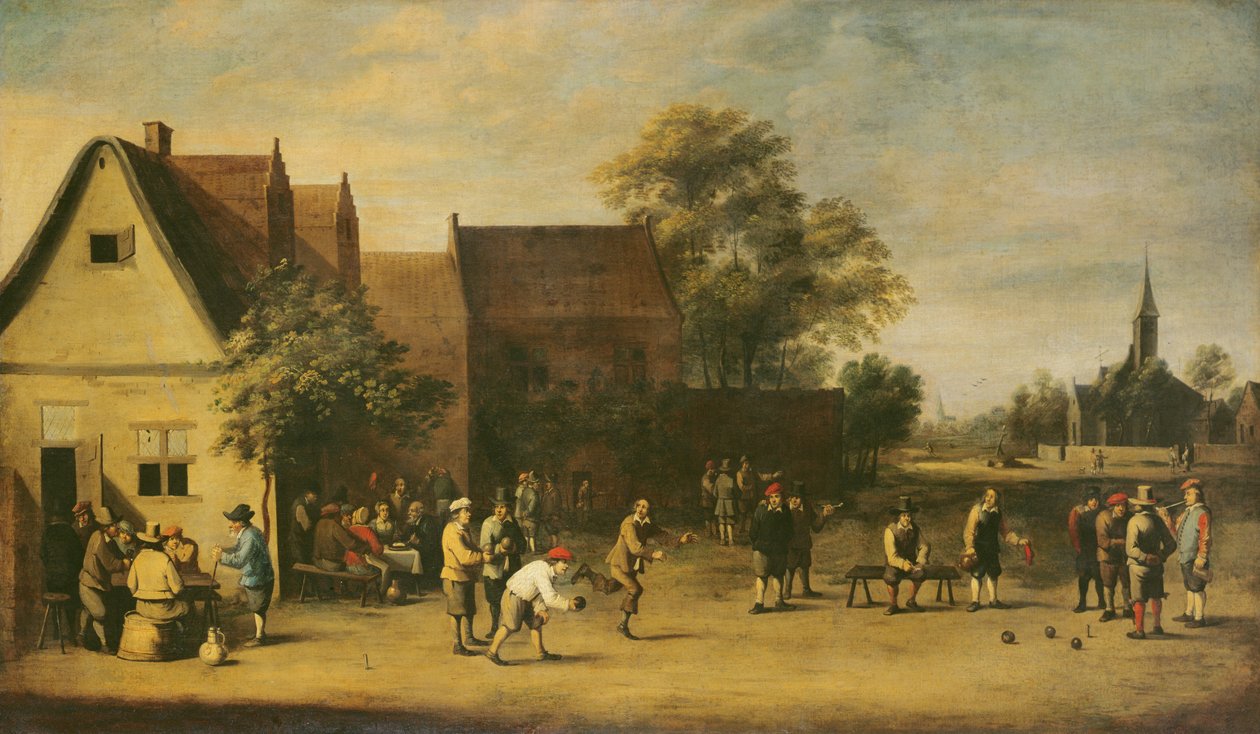 Bowls-spillere på en Village Green av Thomas van Apshoven