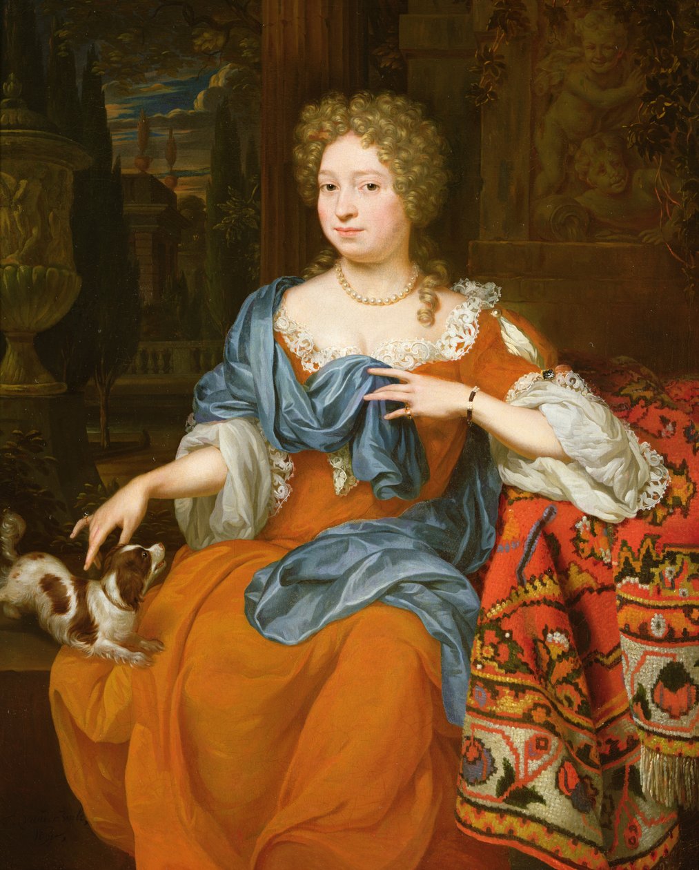 Portrett av en dame i en rød kjole, 1691 av Thomas van der Wilt