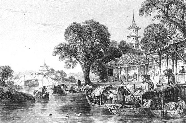 Silk Farms at Hoo-Chen, gravert av J. Tingle (gravering) av Thomas (after) Allom