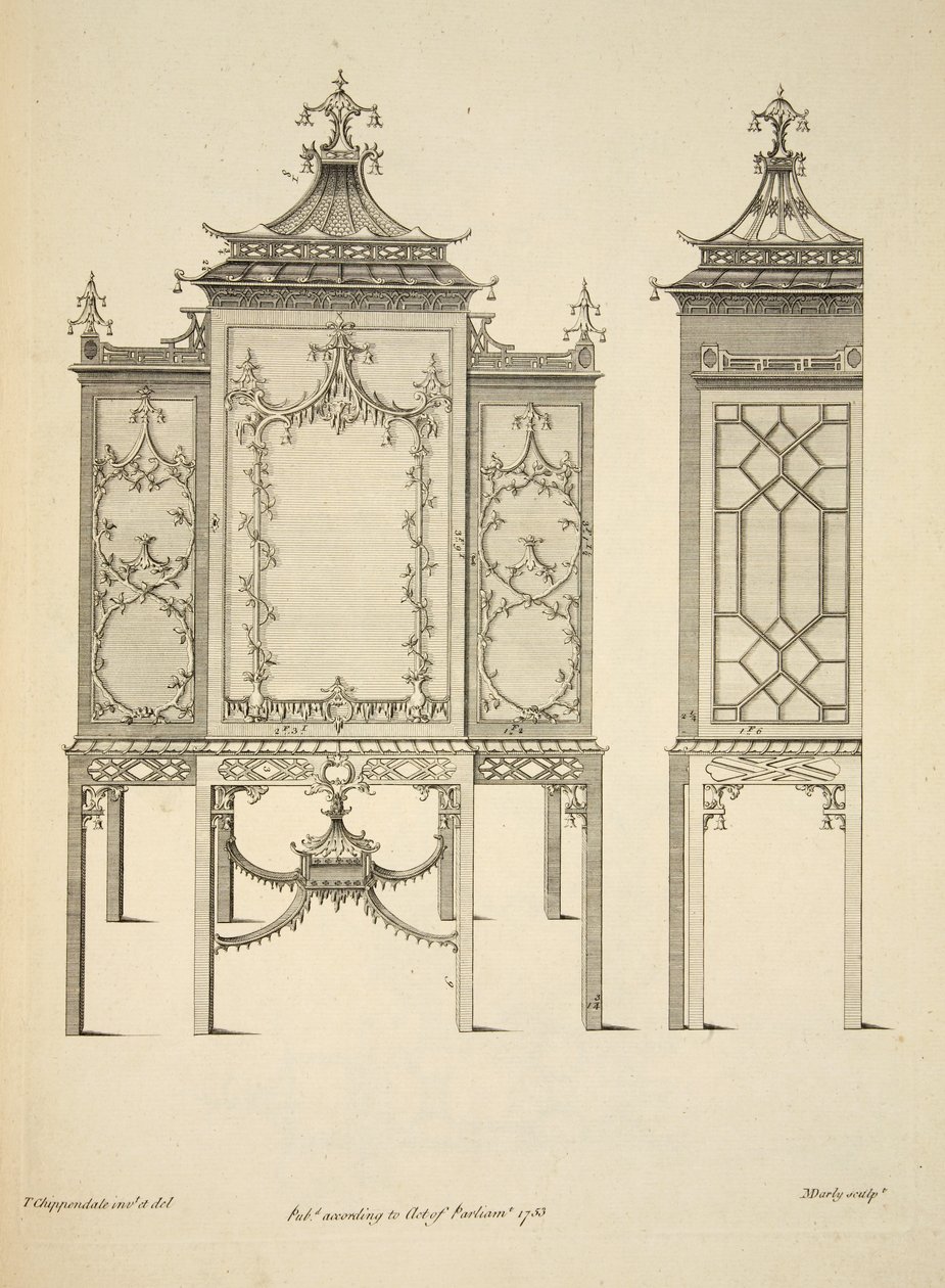 Design for en China Case, pub. 1753 (gravering) av Thomas (after) Chippendale
