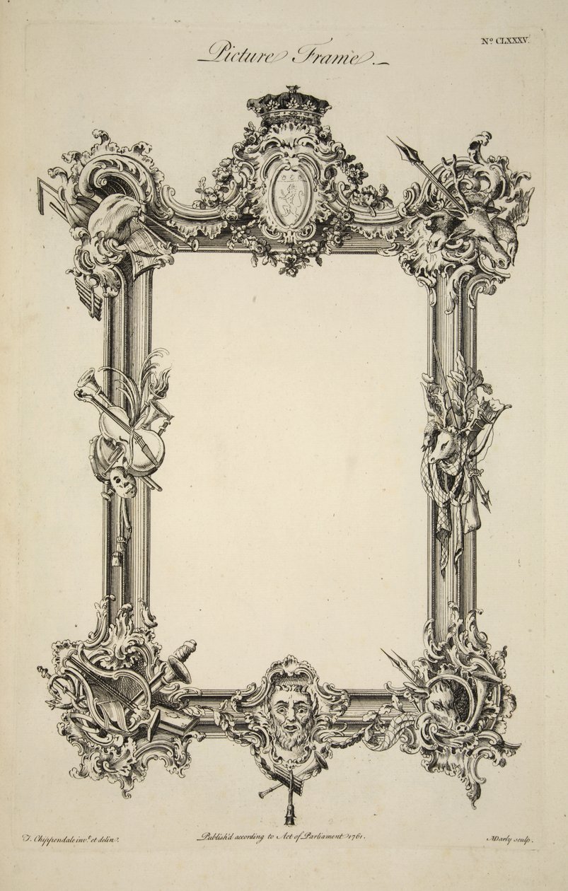 Design for en bilderamme, pub. 1761 (gravering) av Thomas (after) Chippendale