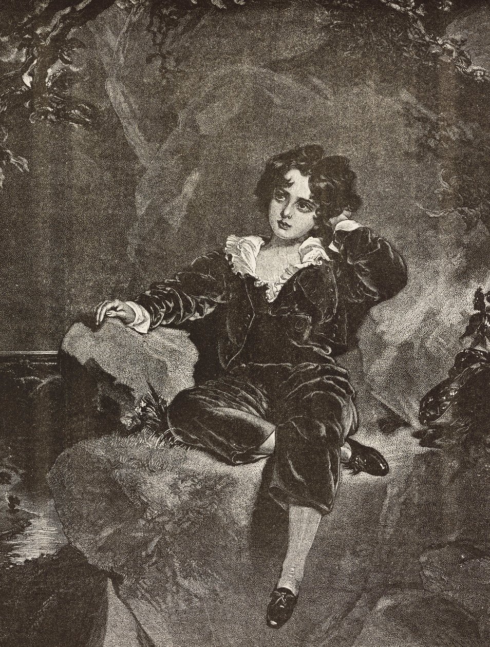 Portrett av Master Lambton som gutt, Charles William Lambton, the Red Boy, gravering fra et maleri av Thomas Lawrence fra L