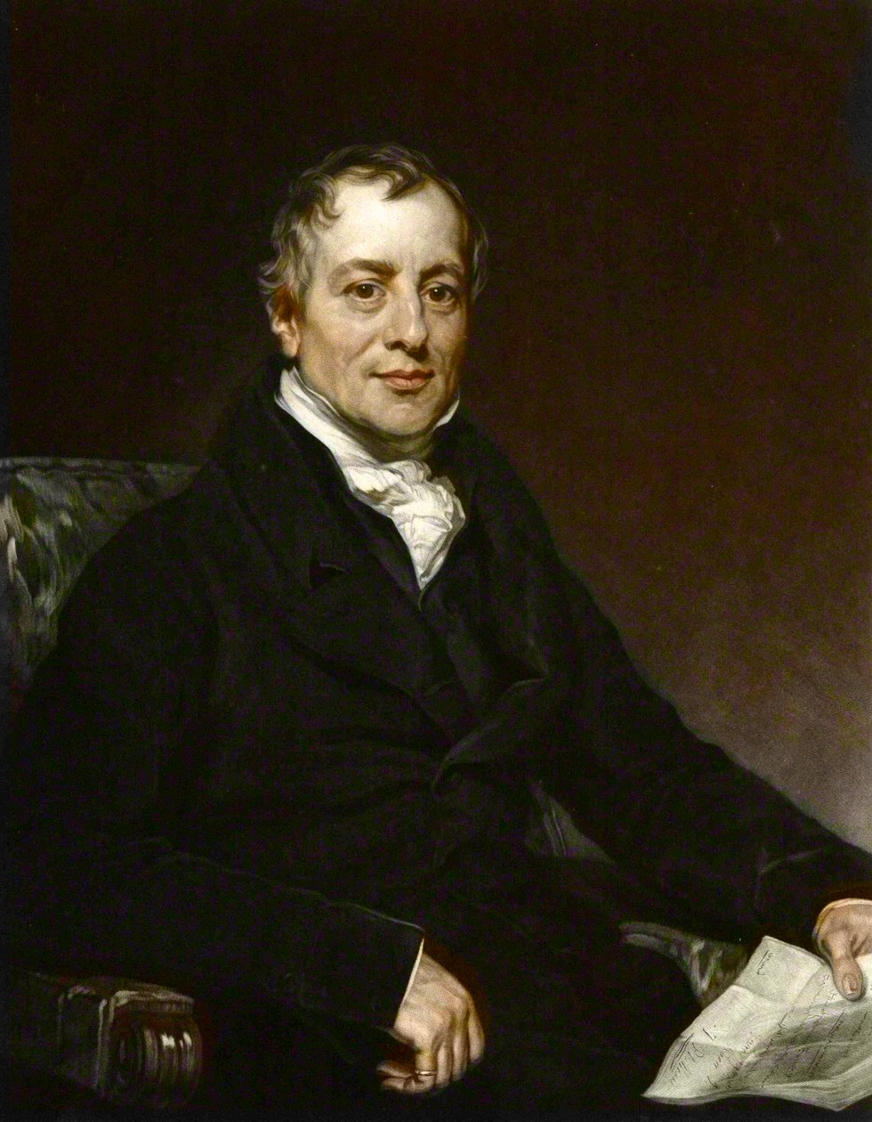 Portrett av David Ricardo - gravering etter Thomas Phillips - David Ricardo (1772 - 1823), britisk økonom av Thomas (after) Phillips
