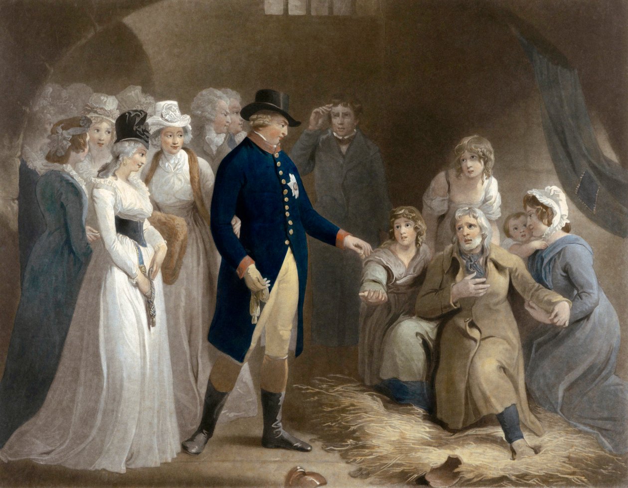 George III besøker fengselet i Dorchester. Royal Beneficence. av Thomas (after) Stothard