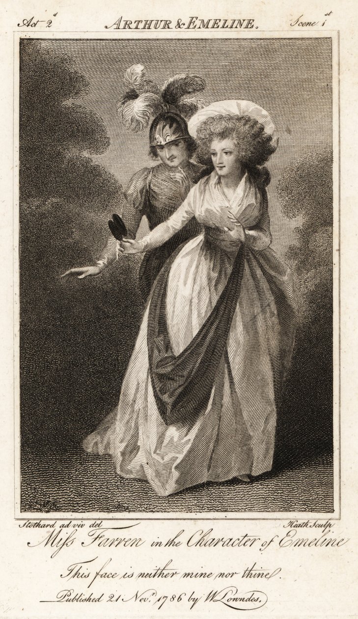 Frøken Elizabeth Farren i rollen som Emeline i John Drydens Arthur and Emeline av Thomas (after) Stothard