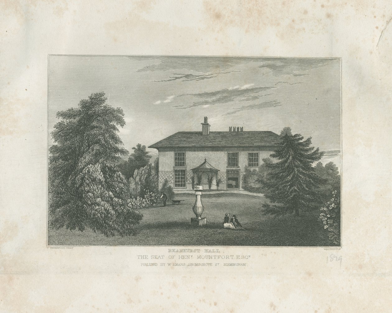 Checkley - Beauhurst Hall: gravering, nd [c 1820-1830] (trykk) av Thomas (after) Underwood