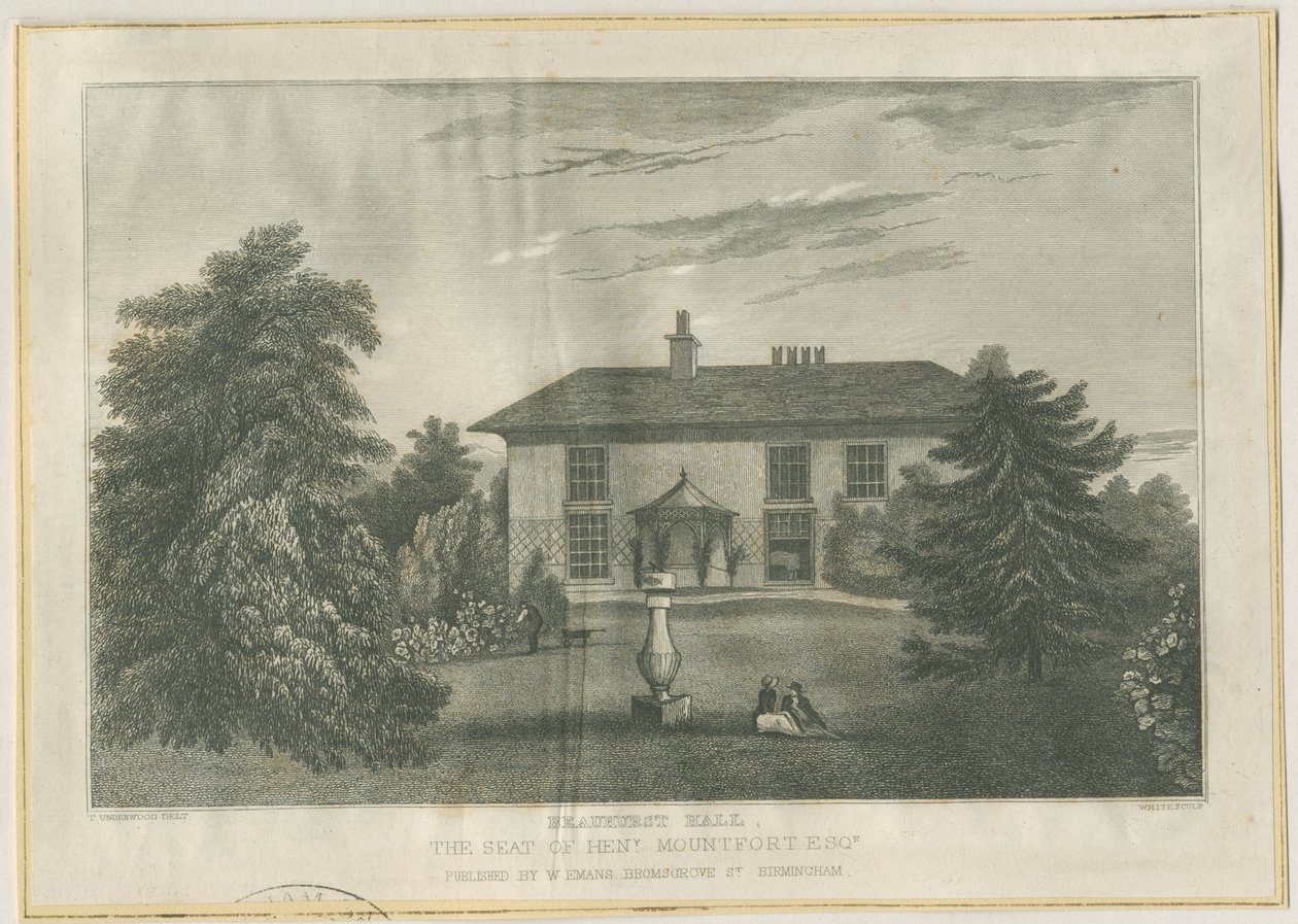 Checkley - Beauhurst Hall: gravering, nd [c 1820-1830] (trykk) av Thomas (after) Underwood