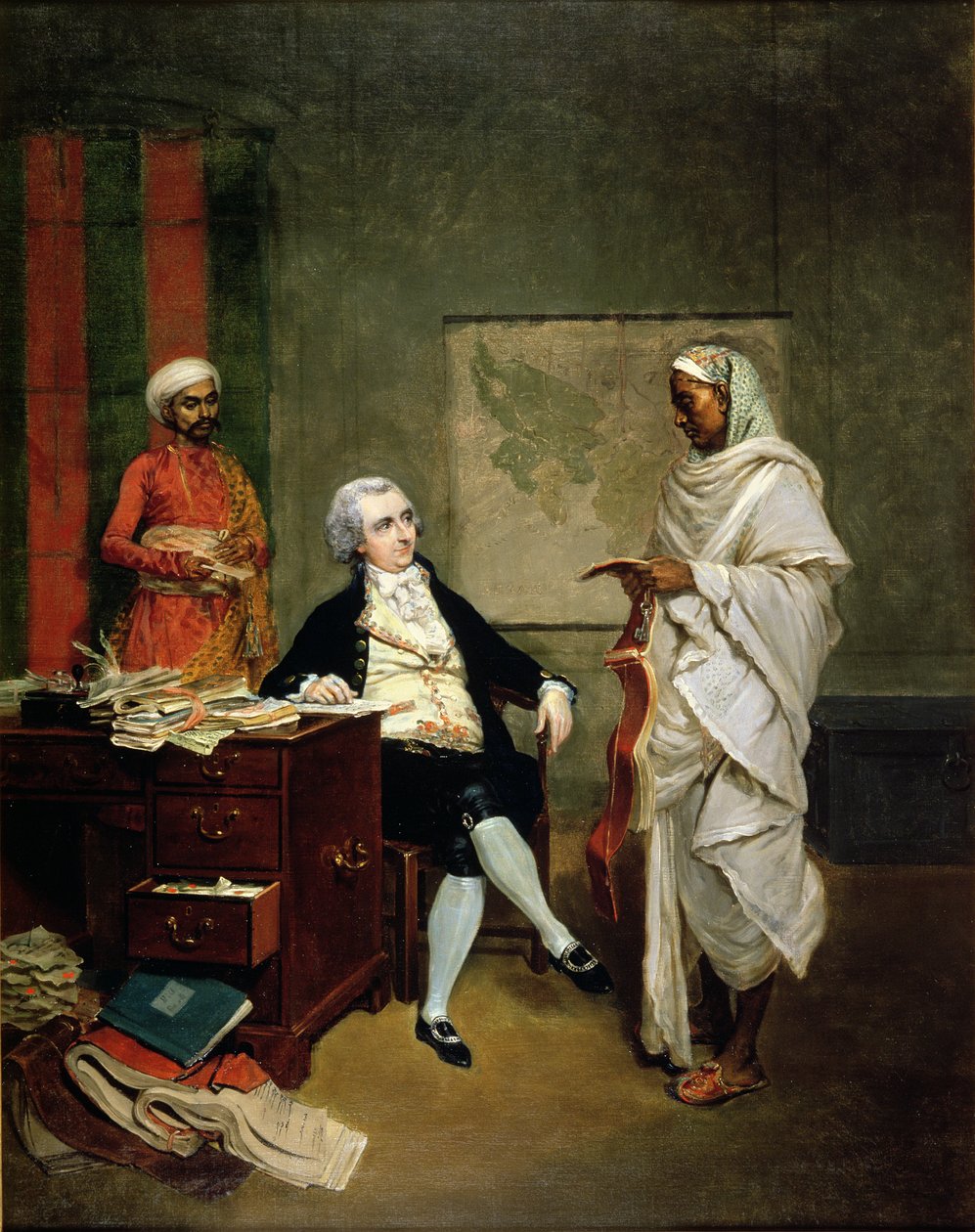 Foster 638 (138) John Mowbray med sin pengeagent, Banian, ca. 1790 av Thomas (attr. to) Hickey