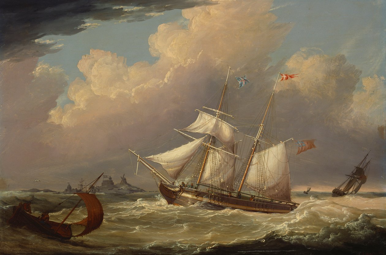 Den engelske briggen "The Guide" kommer inn i elven Elbe i Tyskland, 1828 av Thomas A. Binks