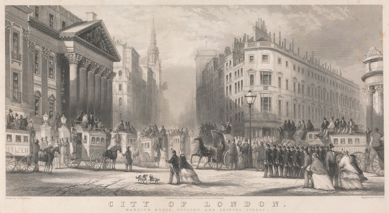 City of London, Mansion House, Poultry og Prince's Street av Thomas Abiel Prior