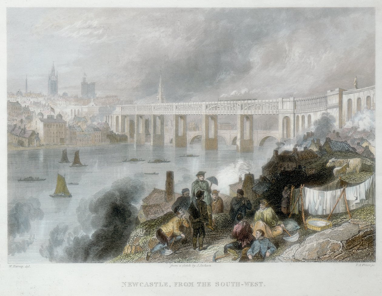 Newcastle-upon-Tyne fra sør-vest, ca 1850 av Thomas Abiel Prior