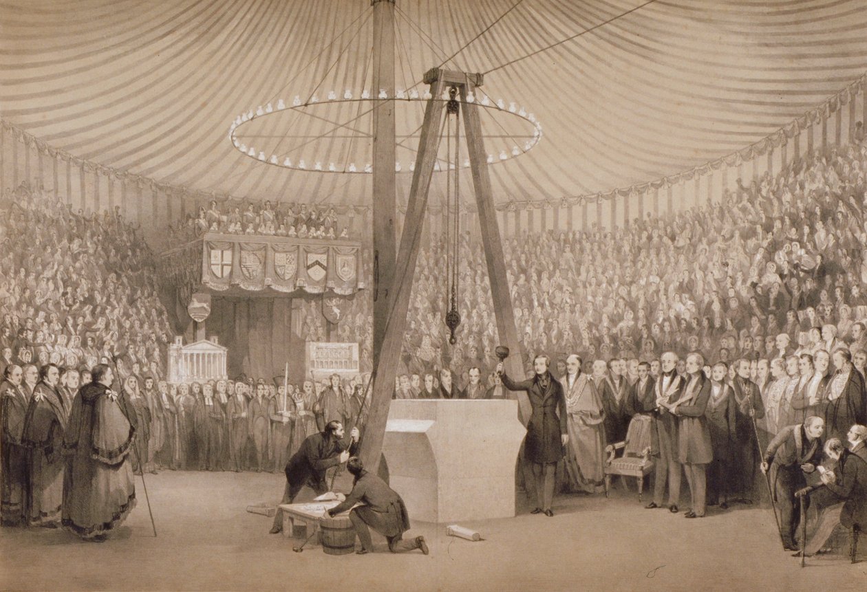Prins Albert legger den første steinen til den nye Royal Exchange, London, 17. januar 1842 av Thomas Allom