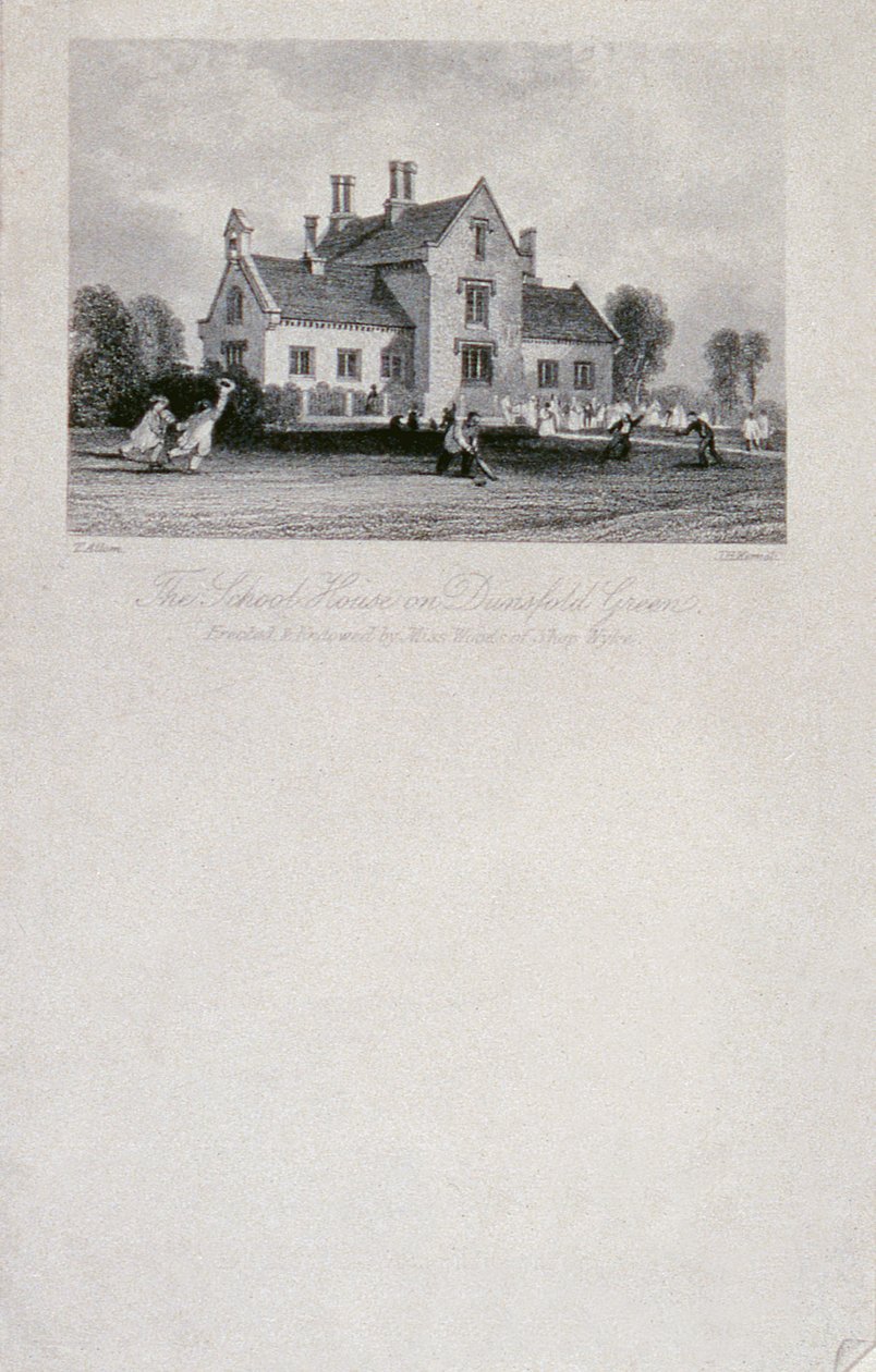 Skolehuset på Dunsfold Green, Surrey, 1850 (stållinjegravering) av Thomas Allom
