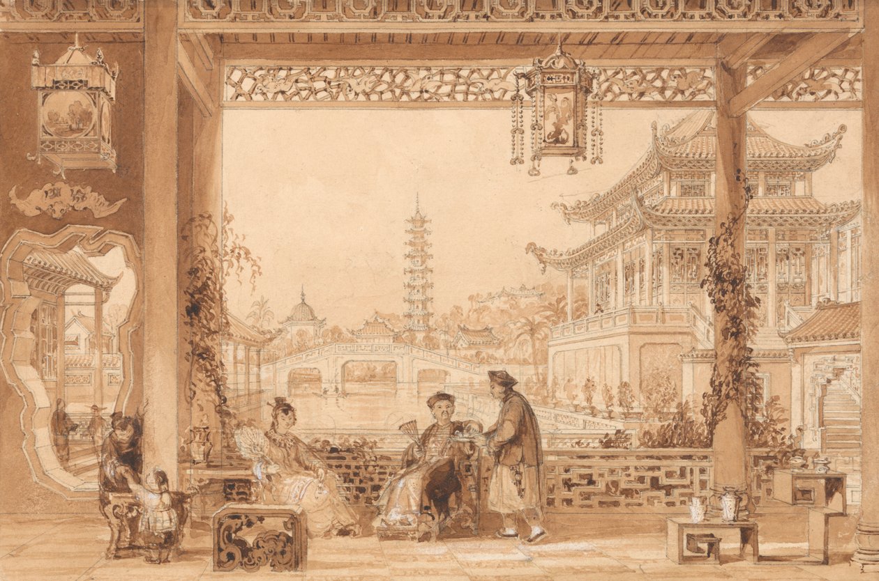 Terrassen til et mandarinhus i Peking av Thomas Allom