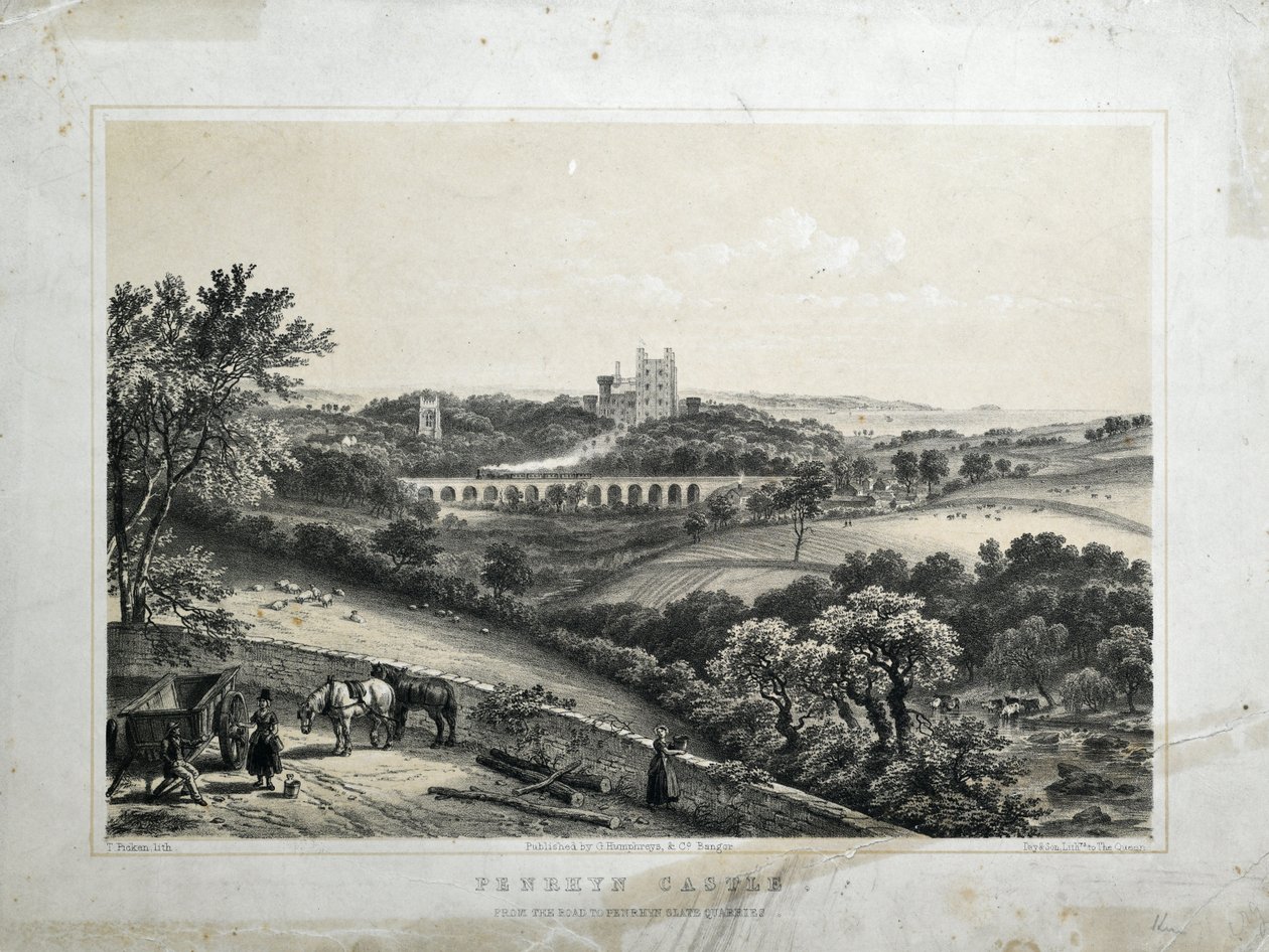 Penrhyn Castle, ca. 1850 (farget litografi på papir) av Thomas Ashburton Picken