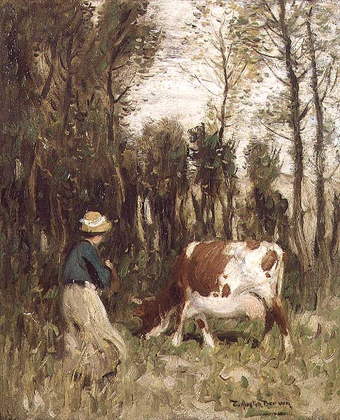 Jente som kjører en ku av Thomas Austen Brown