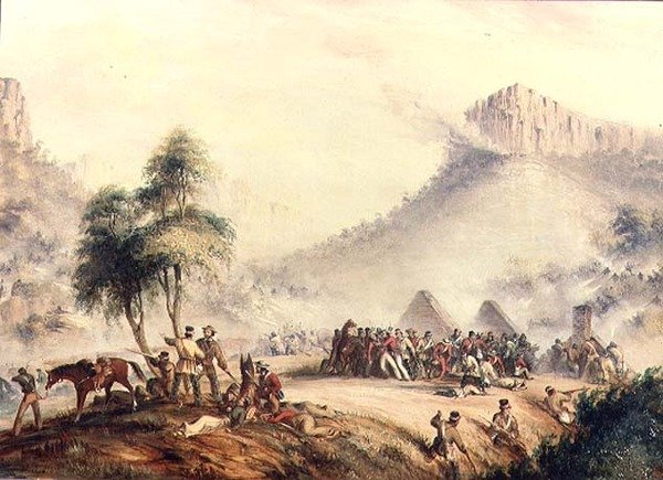 Oberst Yarboroughs patrulje angrepet i Waterkloof av Kaffir og Rebel Hottentots av Thomas Baines