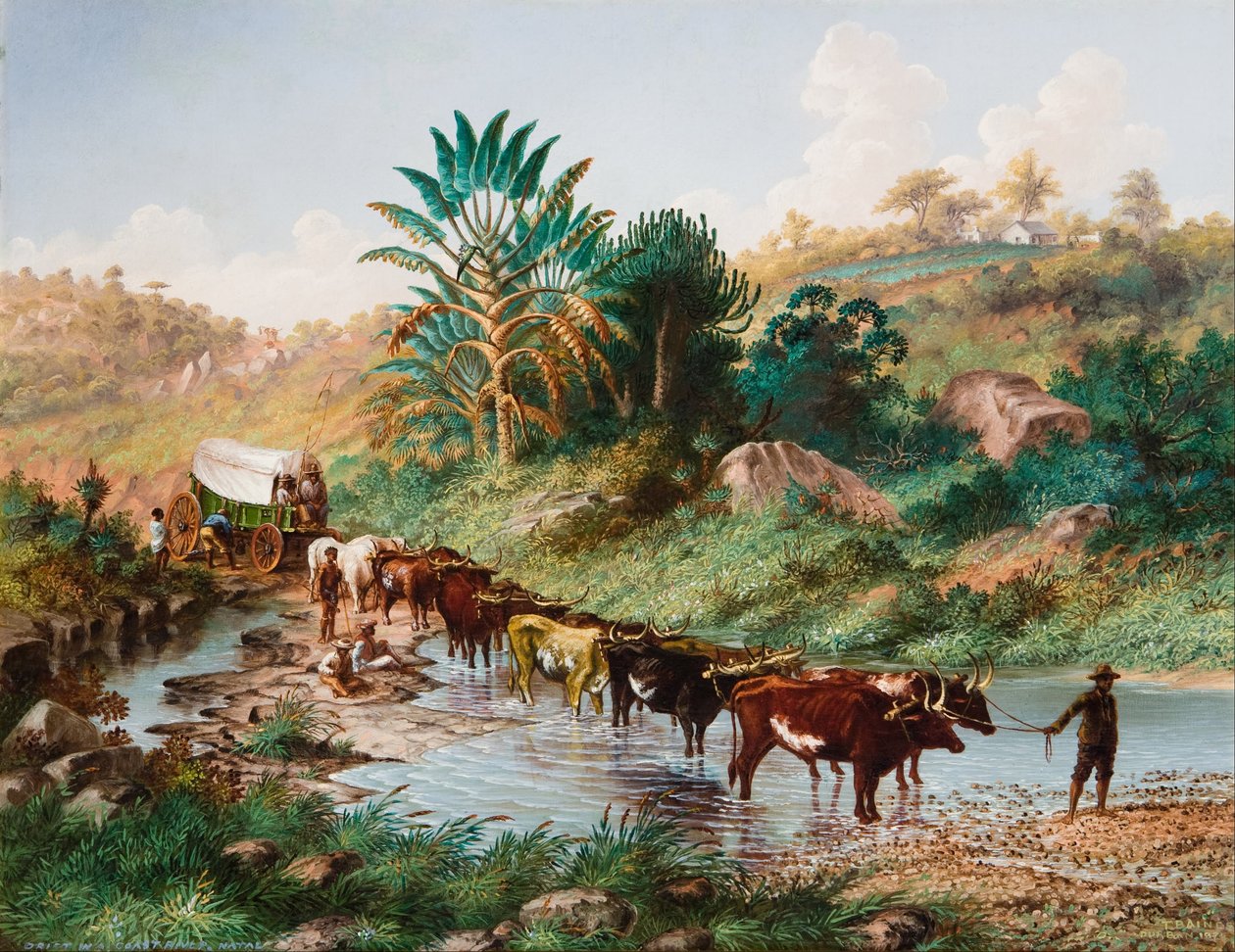 Wagon Crossing a Drift - Natal av Thomas Baines