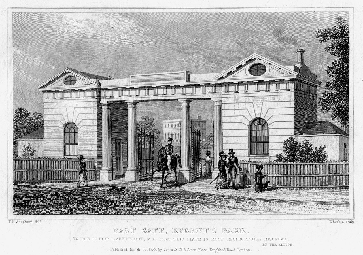 East Gate, Regents Park, London, 1827. av Thomas Barber