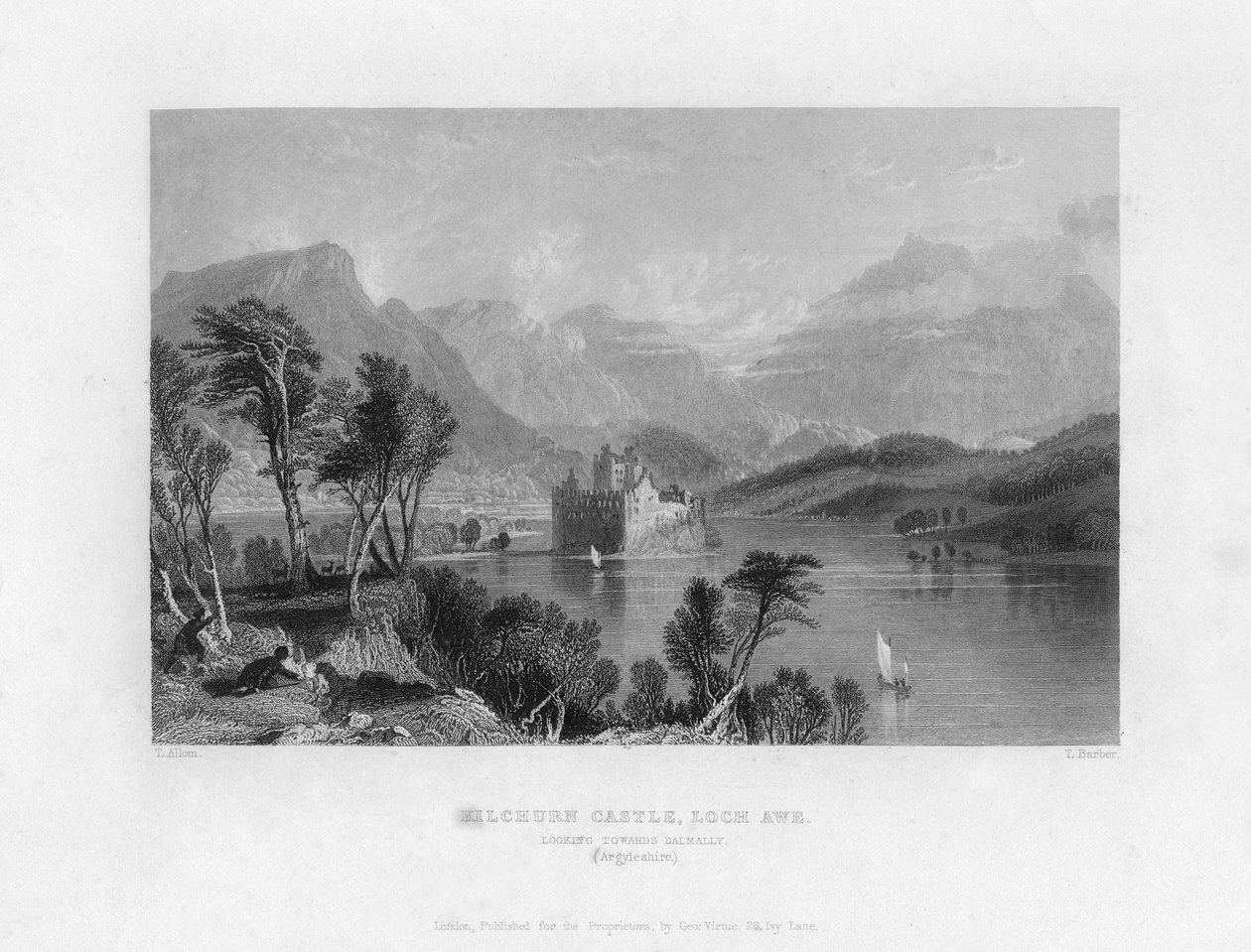 Kilchurn Castle, Loch Awe, med utsikt mot Dalmally, Argyleshire, 1800-tallet. av Thomas Barber