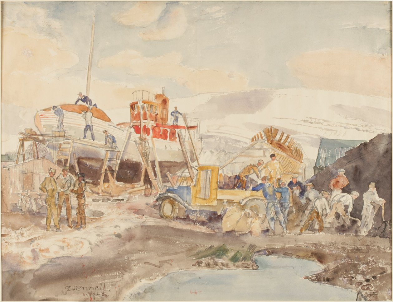 Coaling, North Quay, Akureyri, Island (akvarell på papir) av Thomas Barclay Hennell