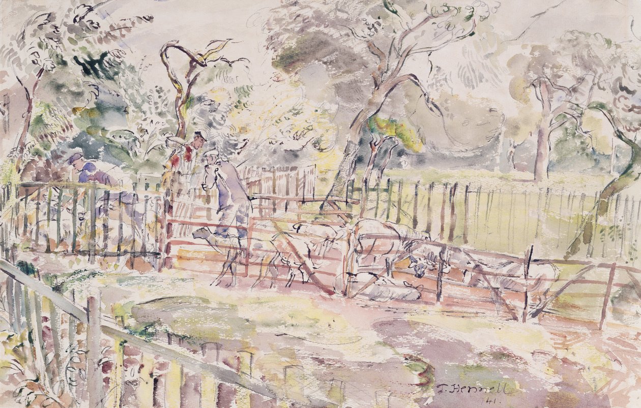 Dypping av sauer, New Street, Ridley, 1941 av Thomas Barclay Hennell