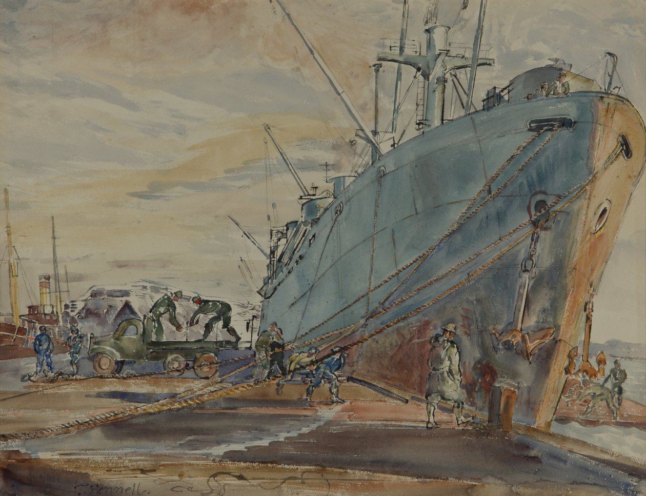 US Liberty Ship (akvarell på papir) av Thomas Barclay Hennell