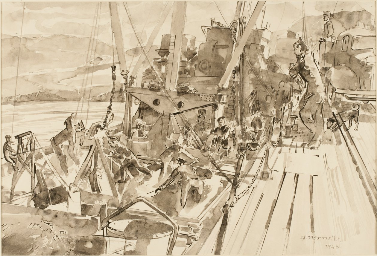 Lossing av kull, Hvitanes (blekk på papir) av Thomas Barclay Hennell