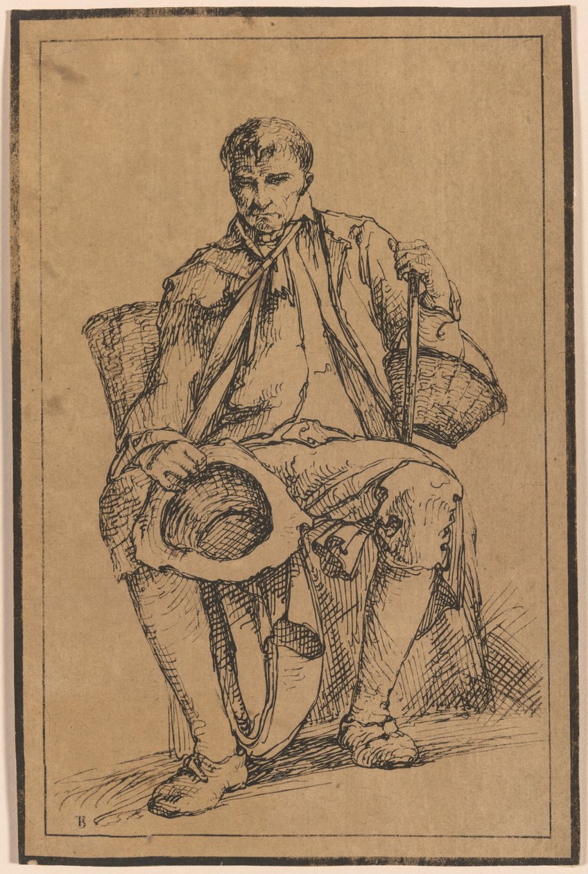 Førti litografiske inntrykk fra tegninger av landskap av Thomas Barker, valgt fra hans studier av rustikke figurer etter naturen: [Sittende mann med kurver som holder hatt og spaserstokk av Thomas Barker