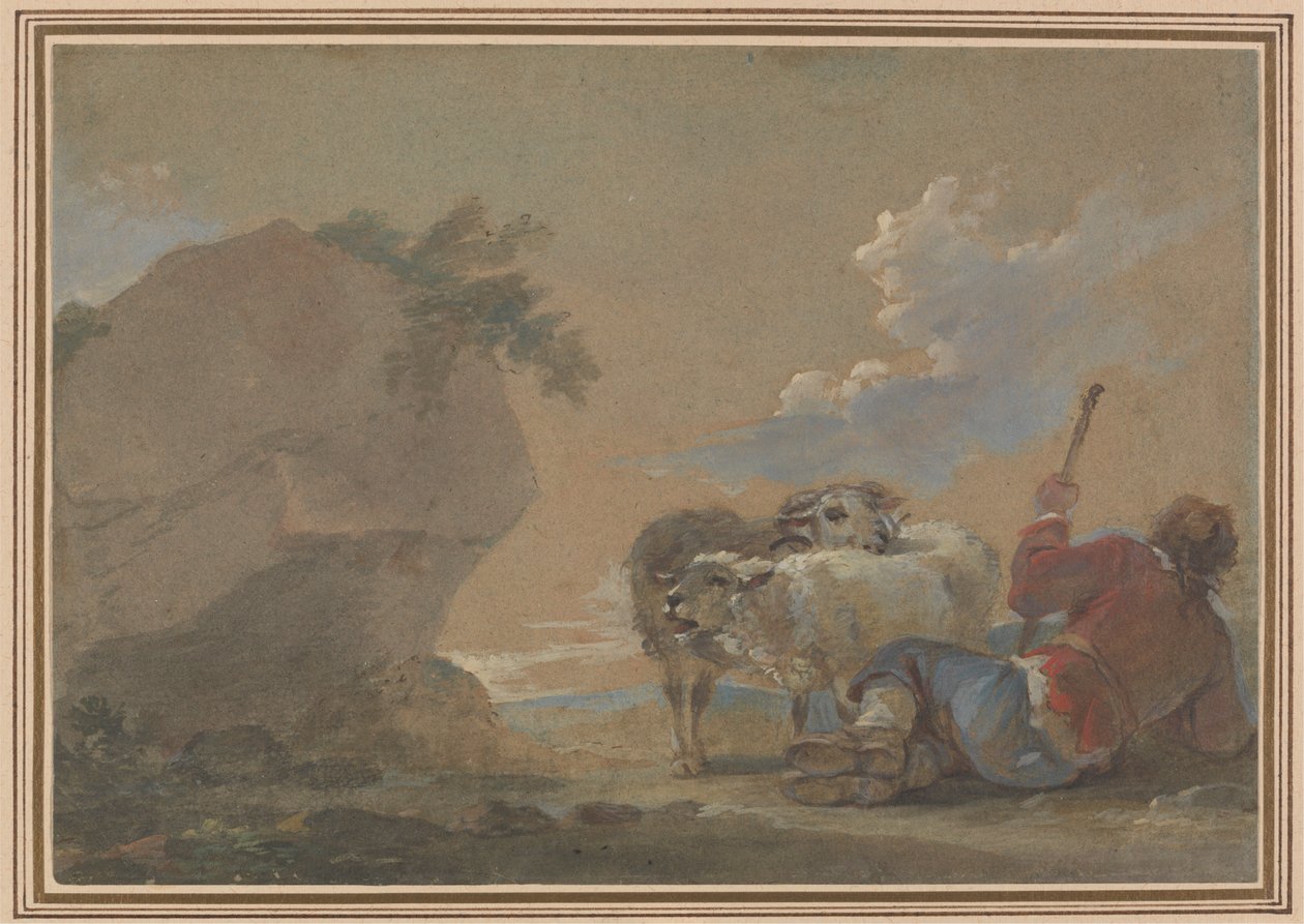 Landskap med gjeter og sau av Thomas Barker