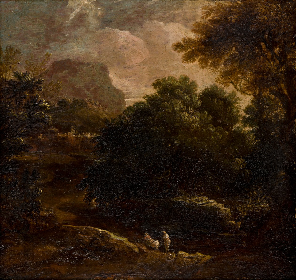 Skoglandskap med figurer, ca. 1789-1847 (olje på panel) av Thomas Barker