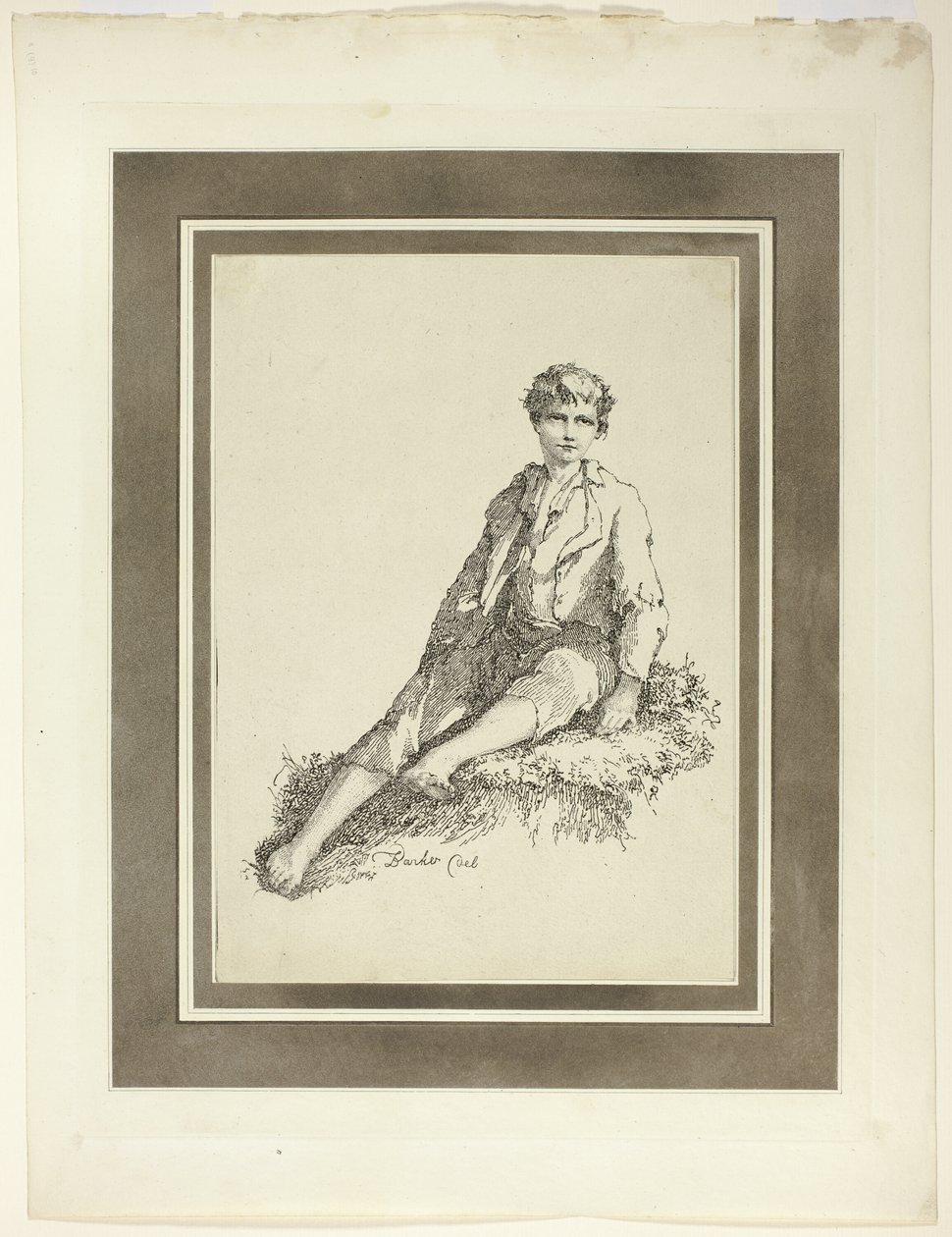 Young Boy Seated, fra den første utgaven av Specimens of Polyautography av Thomas Barker