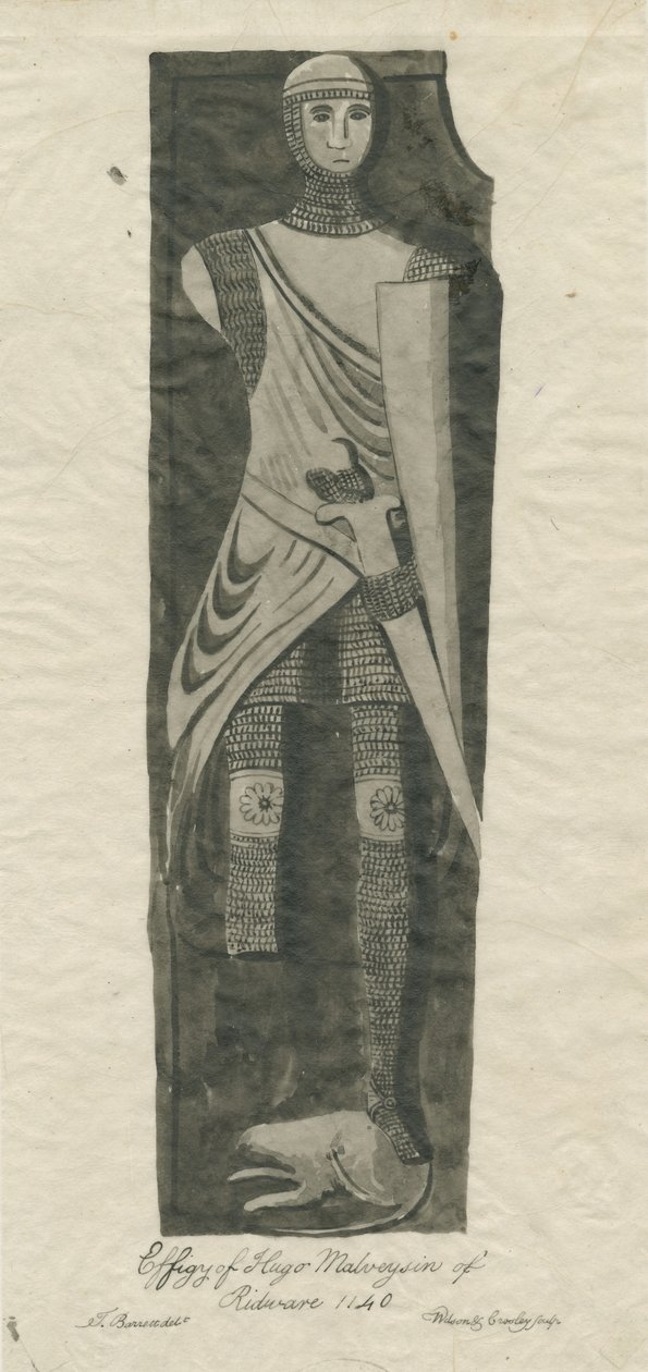 Mavesyn Ridware - Tomb of Hugo Mavesyn: sepia- og blekksporing, nd [?sent 18. århundre] av Thomas Barrett