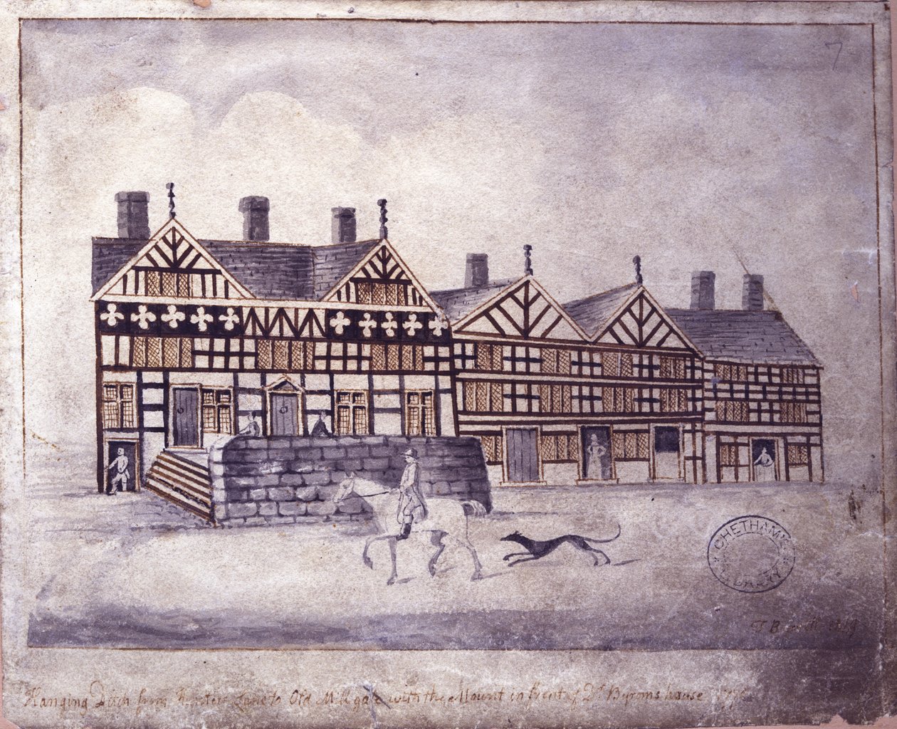 Hanging Ditch, Manchester, 1819 (penn og blekk og vask på papir) av Thomas Barritt
