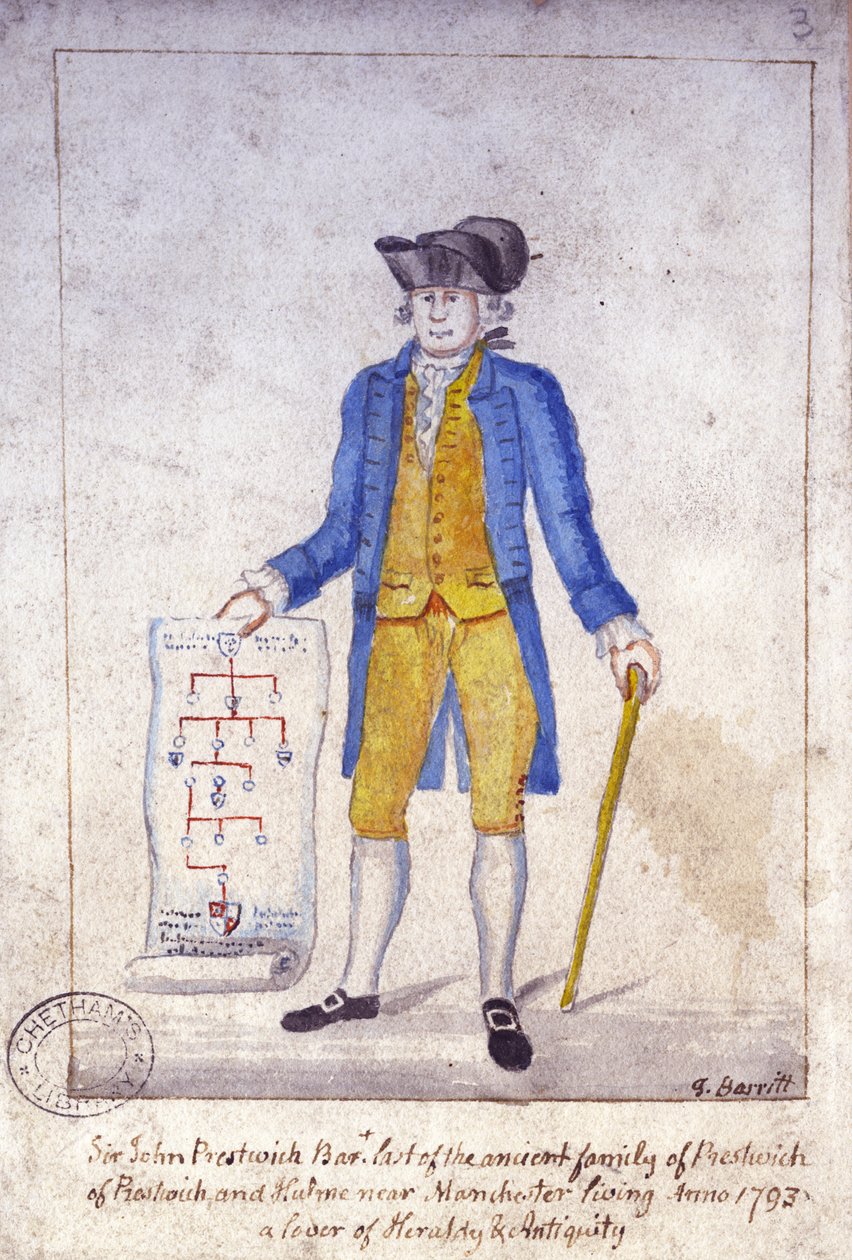 Sir John Prestwich, ca. 1793 (penn og blekk og wc på papir) av Thomas Barritt