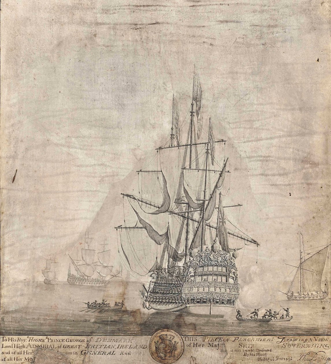 Utsikt over Hennes Majestets Ship Royal Sovereign av Thomas Baston