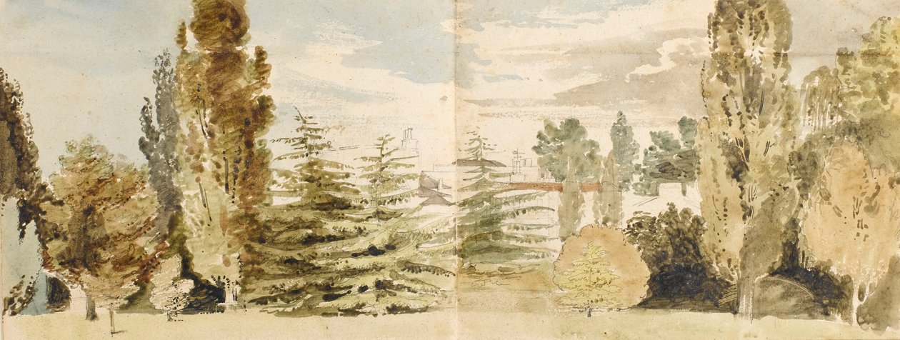 Utsikt over Merton Place fra vest sett over plener og elven av Thomas Baxter